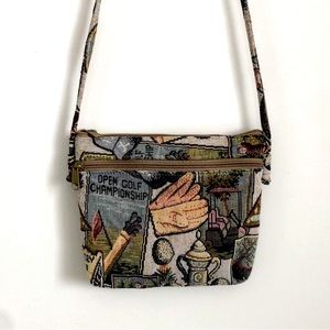 Vintage tapestry purse with golf scene